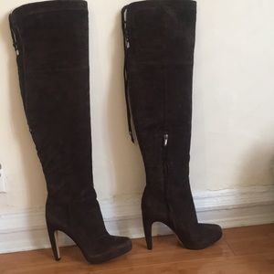 Brown Suede Over the Knee Platform Boots